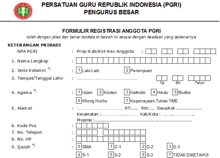 Pendaftaran PGRI Tembalang - Persatuan Guru Republik Indonesia Cabang Tembalang